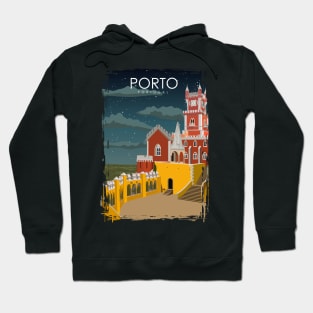 Porto Portugal Vintage Minimal Retro Travel Poster at Night Hoodie